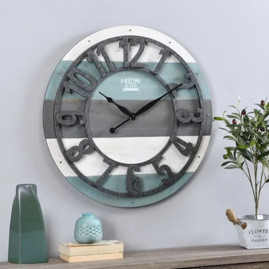 Kirkland's Home Teal Wood Plank Wall Clock- Clocks