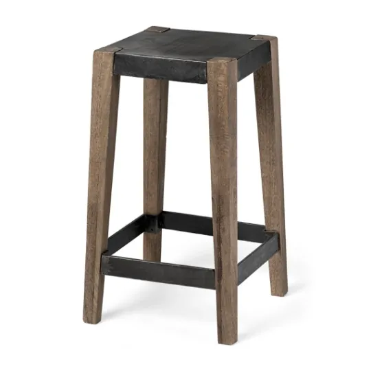 Kirkland's Home Terry Black Metal And Brown Wood Counter Stool- Bar Stools & Counter Height Stools