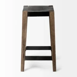 Kirkland's Home Terry Black Metal And Brown Wood Counter Stool- Bar Stools & Counter Height Stools