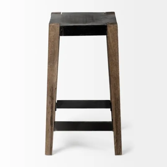 Kirkland's Home Terry Black Metal And Brown Wood Counter Stool- Bar Stools & Counter Height Stools