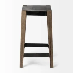 Kirkland's Home Terry Black Metal And Brown Wood Counter Stool- Bar Stools & Counter Height Stools