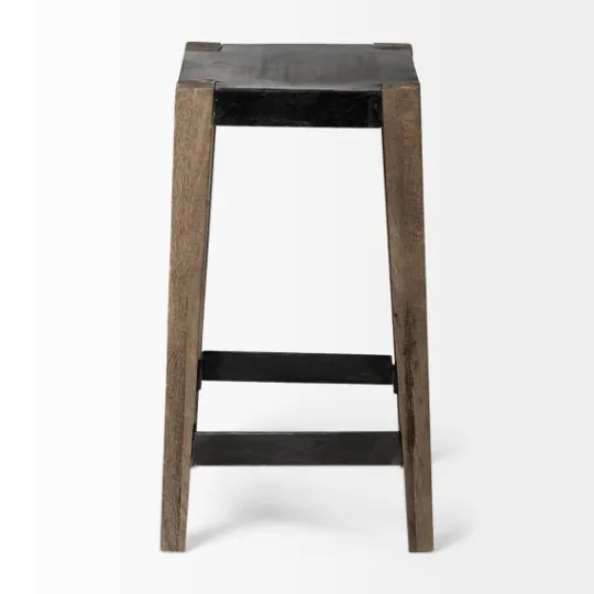 Kirkland's Home Terry Black Metal And Brown Wood Counter Stool- Bar Stools & Counter Height Stools