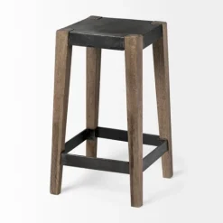 Kirkland's Home Terry Black Metal And Brown Wood Counter Stool- Bar Stools & Counter Height Stools