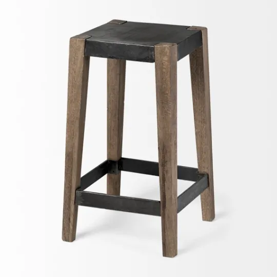 Kirkland's Home Terry Black Metal And Brown Wood Counter Stool- Bar Stools & Counter Height Stools