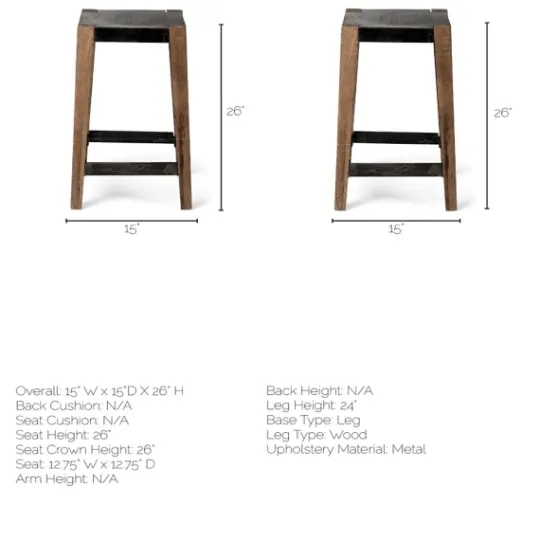 Kirkland's Home Terry Black Metal And Brown Wood Counter Stool- Bar Stools & Counter Height Stools