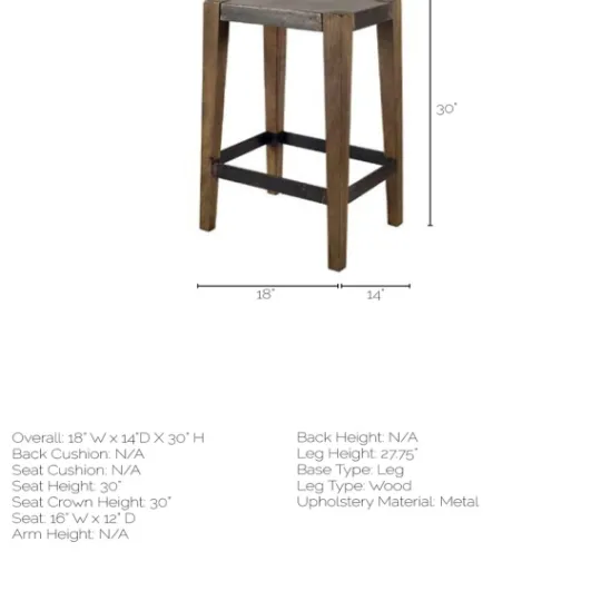 Kirkland's Home Terry Metal And Wood Cross Braced Bar Stool- Bar Stools & Counter Height Stools