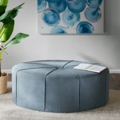Kirkland's Home Thick Welting Center Button Oval Ottoman- Benches & Ottomans