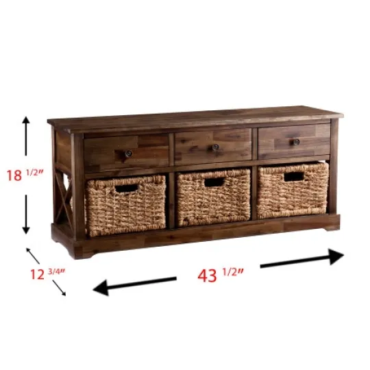 Kirkland's Home Tommy Wood And Woven Baskets Storage Bench- Entryway Furniture
