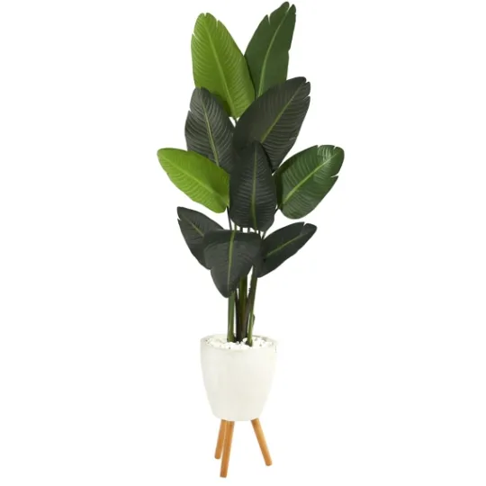 Kirkland's Home Travelers Palm Rock Tree In White Plant Stand- Trees & Topiaries