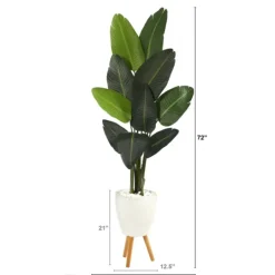Kirkland's Home Travelers Palm Rock Tree In White Plant Stand- Trees & Topiaries