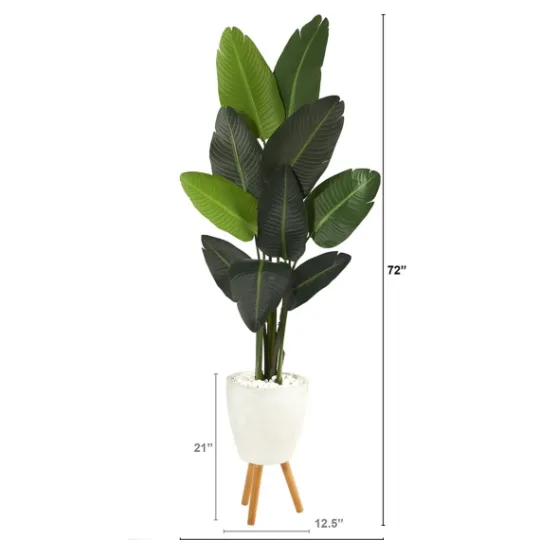Kirkland's Home Travelers Palm Rock Tree In White Plant Stand- Trees & Topiaries