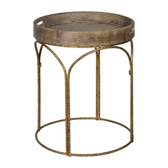 Kirkland's Home Tray Top Wood And Gold Metal Accent Table- Accent & End Tables