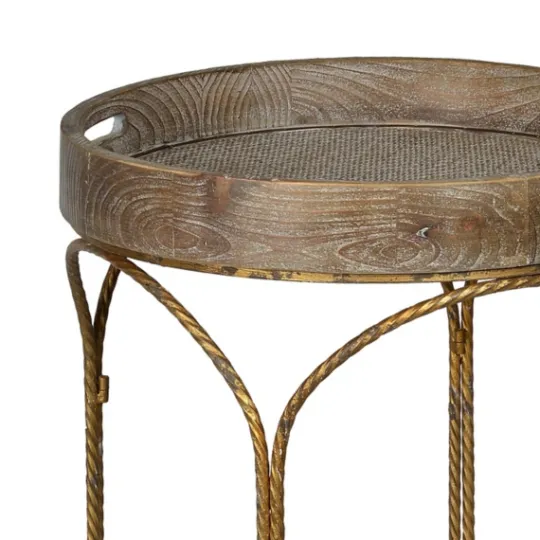 Kirkland's Home Tray Top Wood And Gold Metal Accent Table- Accent & End Tables