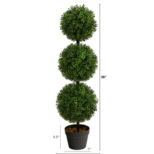 Kirkland's Home Triple-Ball Boxwood Topiary In Black Planter- Trees & Topiaries