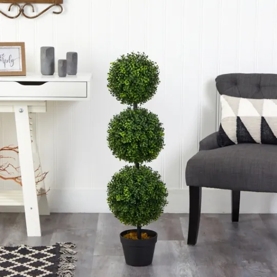 Kirkland's Home Triple-Ball Boxwood Topiary In Black Planter- Trees & Topiaries