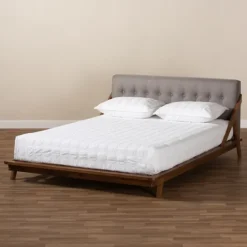 Kirkland's Home Tufted And Natural Walnut King Platform Bed- Beds & Headboards