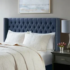 Kirkland's Home Tufted Upholstered Metal Leg Queen Headboard- Beds & Headboards
