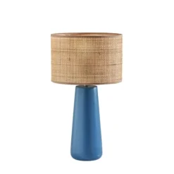 Kirkland's Home Turquoise Ceramic & Rat Shade Table Lamp- Table Lamps