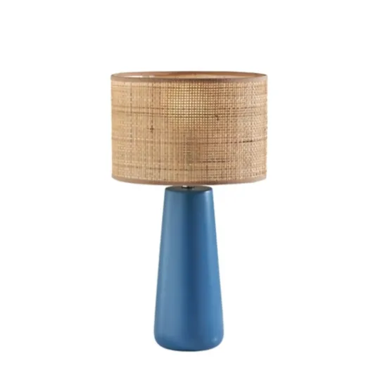 Kirkland's Home Turquoise Ceramic & Rat Shade Table Lamp- Table Lamps