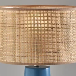 Kirkland's Home Turquoise Ceramic & Rat Shade Table Lamp- Table Lamps