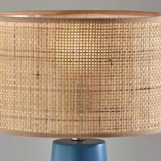 Kirkland's Home Turquoise Ceramic & Rat Shade Table Lamp- Table Lamps