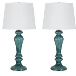 Kirkland's Home Turquoise Glass Table Lamps, Set Of 2- Table Lamps