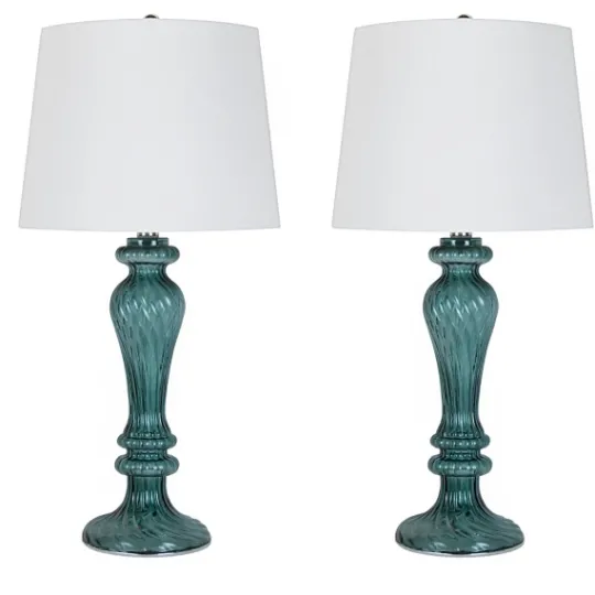 Kirkland's Home Turquoise Glass Table Lamps, Set Of 2- Table Lamps