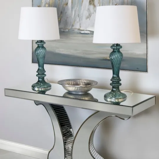 Kirkland's Home Turquoise Glass Table Lamps, Set Of 2- Table Lamps