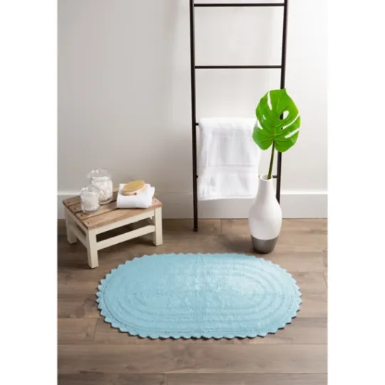 Kirkland's Home Turquoise Large Crochet Oval Bath Mat- Bathroom Rugs