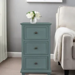 Kirkland's Home Turquoise Slim Wooden 3-Drawer Side Table- Accent & End Tables