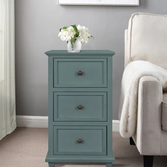 Kirkland's Home Turquoise Slim Wooden 3-Drawer Side Table- Accent & End Tables