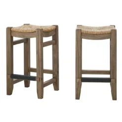 Kirkland's Home Twisted Seagrass And Wood Counter Stools, Set Of 2- Bar Stools & Counter Height Stools