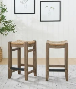 Kirkland's Home Twisted Seagrass And Wood Counter Stools, Set Of 2- Bar Stools & Counter Height Stools