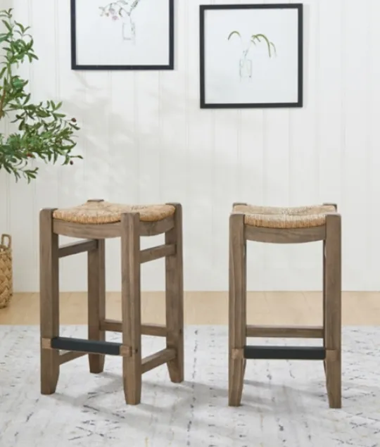 Kirkland's Home Twisted Seagrass And Wood Counter Stools, Set Of 2- Bar Stools & Counter Height Stools