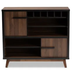 Kirkland's Home Two Tone Walnut Wood Wine Storage Cabinet- Cabinets & Sideboards