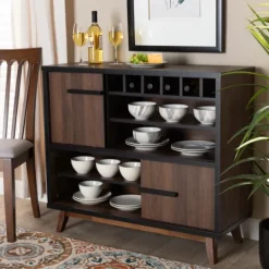 Kirkland's Home Two Tone Walnut Wood Wine Storage Cabinet- Cabinets & Sideboards