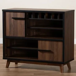 Kirkland's Home Two Tone Walnut Wood Wine Storage Cabinet- Cabinets & Sideboards