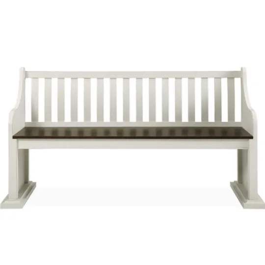 Kirkland's Home Two-Tone Dark Oak And Ivory High Back Wooden Bench- Entryway Furniture