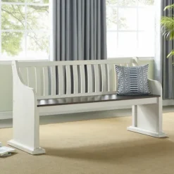 Kirkland's Home Two-Tone Dark Oak And Ivory High Back Wooden Bench- Entryway Furniture