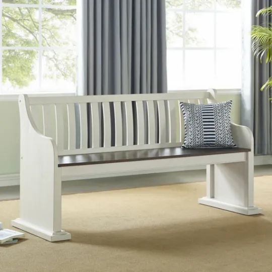 Kirkland's Home Two-Tone Dark Oak And Ivory High Back Wooden Bench- Entryway Furniture