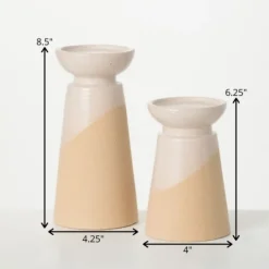 Kirkland's Home Two-Toned Cream Pillar Candle Holders, Set Of 2- Candle Holders