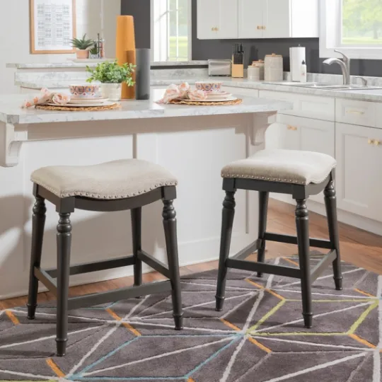 Kirkland's Home Upholstered Curved Seat Counter Stool- Bar Stools & Counter Height Stools