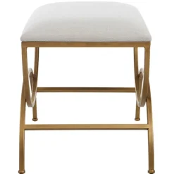 Kirkland's Home Upholstered Gold Metal Arched Frame Bench- Benches & Ottomans