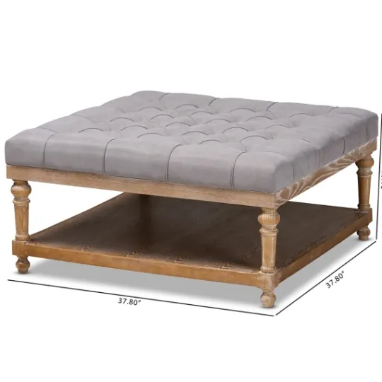 Kirkland's Home Upholstered Linen Tufted Ottoman With Shelf- Benches & Ottomans
