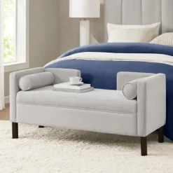 Kirkland's Home Upholstered Modern Split Back Bench- Benches & Ottomans