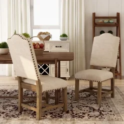 Kirkland's Home Upholstered Oak Wood Dining Chairs, Set Of 2- Dining Chairs