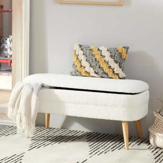 Kirkland's Home Upholstered Wood Leg Storage Bench- Benches & Ottomans