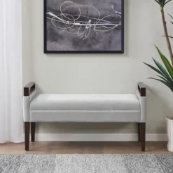 Kirkland's Home Upholstered Wood Trim Bench- Benches & Ottomans