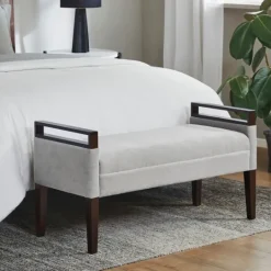 Kirkland's Home Upholstered Wood Trim Bench- Benches & Ottomans