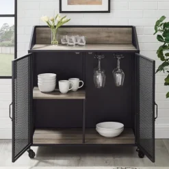 Kirkland's Home Urban Mesh Door Rolling Bar Cabinet- Cabinets & Sideboards